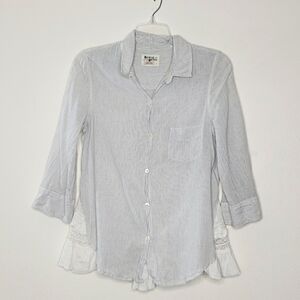 Anthropologie Holding Horses White Striped Button Up Lace Blouse Size 4